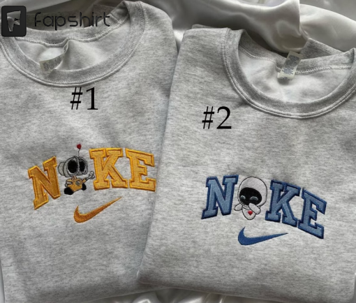 Wall-e and Eve Couples Hoodie, Embroidered Crewneck Sweatshirts, Disney Couple Matching Sweater, Wall-e Disney Matching Sweatshirt