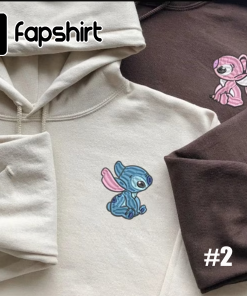 Stitch x Angel Embroidered Sweatshirt, Couple Embroidered…