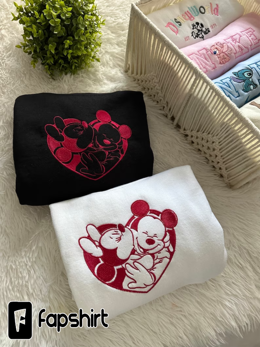 Disney Mickey and Minnie Embroidered Heart Crewnecks