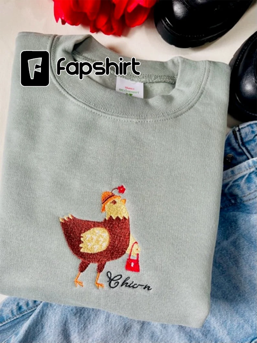 Chic-n Embroidered Crewneck | Chicken Crewneck | Chicken Gifts | Farm Apparel | Cottagecore | Hen Sweatshirt | Embroidered Sweatshirt