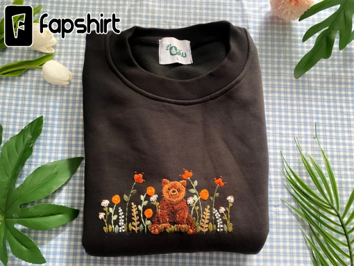 Custom Sweater/ Hand embroidered Bear And Flower Garden/ Girlfriend embroidered Sweater/ Gift Sweater/ Unique Embroidery