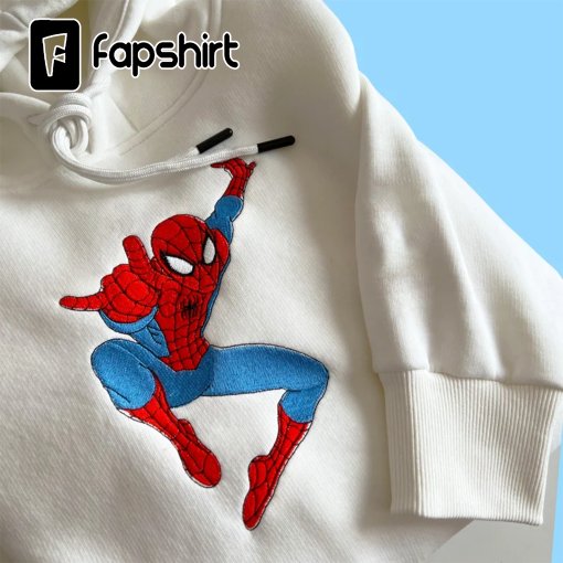 Spiderman Embroidered Hoodie; Spiderman embroidered sweatshirt; Spiderman embroidery; Spiderman Hoodies; Peter Parker sweatshirt