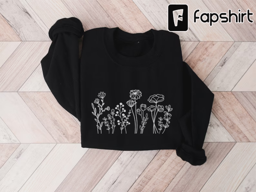 Wildflowers Embroidered Crewneck Flower Sweatshirt Floral Sweatshirt Botanical Sweatshirt Plant Sweatshirt Nature Sweatshirt