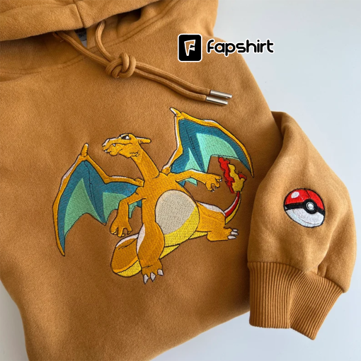 Pokemon Charizard Embroidered Hoodie; Pokemon embroidered sweatshirt; Pokemon embroidery; Pokemon Hoodies; Pokemon Dragonite sweatshirt