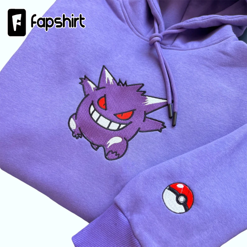 Pokemon Gengar Embroidered Hoodie; Pokemon Gengar embroidered sweatshirt; Pokemon embroidery; Pokemon Hoodies; Pokemon Gengar sweatshirt