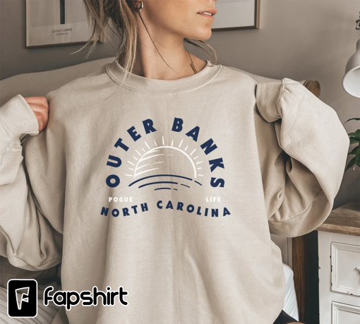 Outer Banks Sweatshirt. Vintage Pogue Life Hoodie. OBX North Carolina shirt. Paradise on Earth gift for teens, women + men. Wavy Navy Blue.