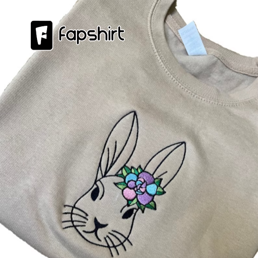 Embroidered Easter Bunny Sweatshirt, Embroidered Bunny Sweatshirt, Custom Easter Sweatshirt, Personalized Rabbit Easter Unisex Sweatshirt