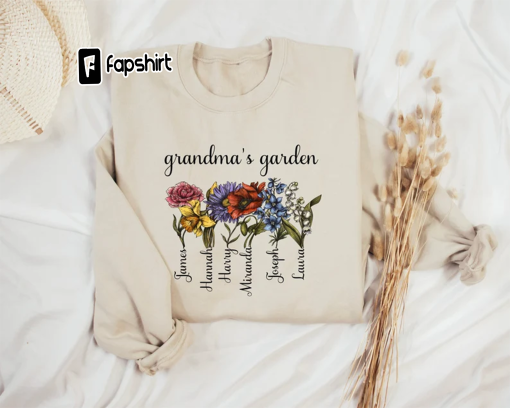 Grandma’s Garden Sweatshirt, Personalized Birthflower Sweater, Family Name Pullover, Gift for Grandkids, Christmas Gift