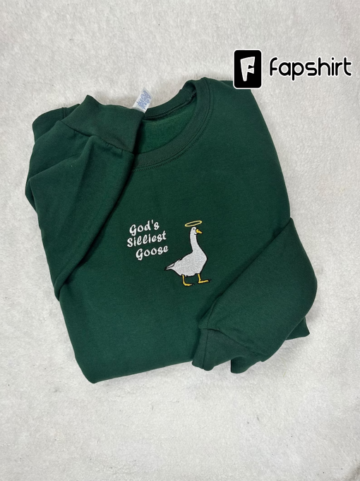 God’s Silliest Goose Embroidered Crewneck Sweatshirt, Untitled Duck Game, Duck with Knife Meme, Comfy Sweatshirt