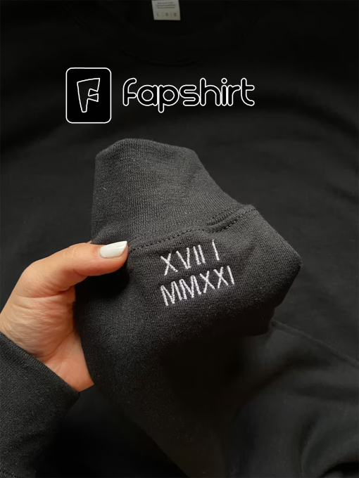 CUSTOM EMBROIDERED SWEATER – black crewneck sweatshirt with personal initials or numerals on the sleeves