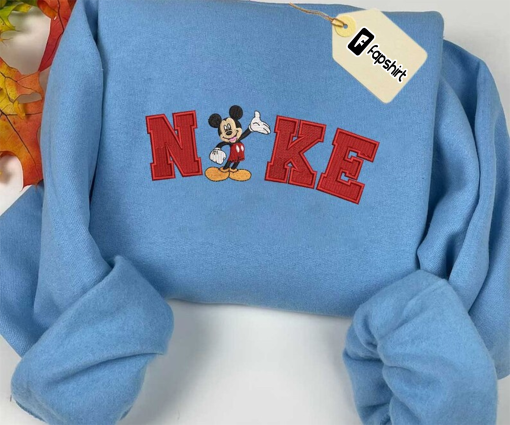 Mic.key Cartoon Brand Embroidered Sweatshirt, Brand Embroidered Crewneck, Custom Brand Embroidered Sweatshirts, Embroidered Sweatshirts