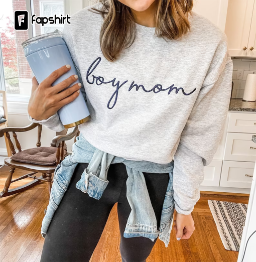 Boy Mom Personalized Crewneck Sweatshirt | Personalized Crew Neck Pullover | Embroidered Sweatshirt | Mother’s Day Gift