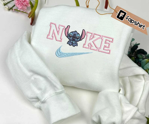 Blue Cartoon Brand Embroidered Sweatshirt, Brand Embroidered Crewneck, Custom Brand Embroidered Sweatshirts, Embroidered Sweatshirts