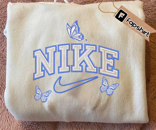 Brand With Butterfly Sweatshirt, Butterfly Brand Embroidered Sweatshirts, Custom Brand Embroidered Sweatshirt, Brand Embroidered Sweatshirt