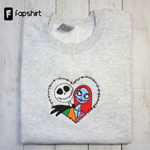 Jack and Sally Embroidered Crewneck Couple Apparel Matching Clothes Couple Custom order Gift Idea, Nightmare Sweatshirt