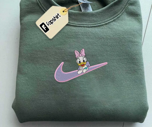 Duck Dai.sy Cartoon Brand Embroidered Sweatshirt, Brand Embroidered Crewneck, Custom Brand Embroidered Sweatshirts, Embroidered Sweatshirts