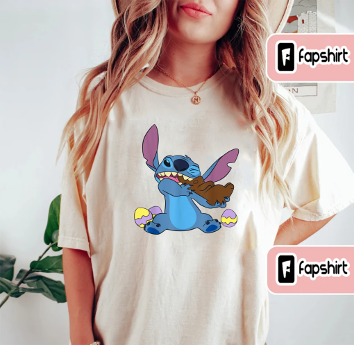 Disney Stitch Eats Chocolate Bunny Easter T-Shirt