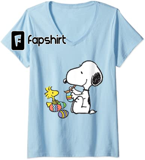 Womens Peanuts Snoopy Easter egg V-Neck T-Shirt