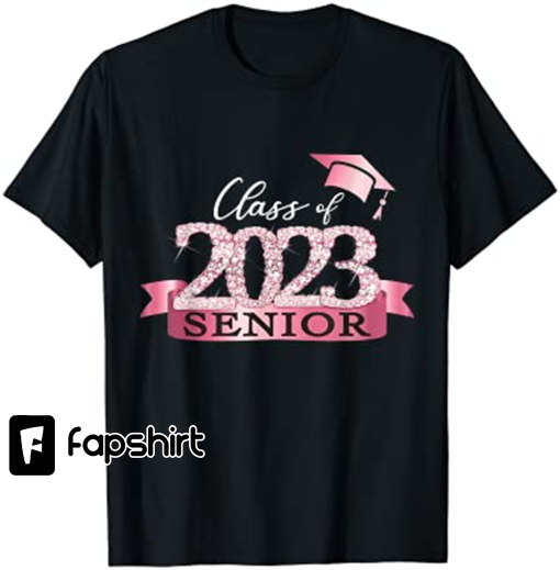 Class of 2023 Senior I School Color Decoration Pink Black T-Shirt