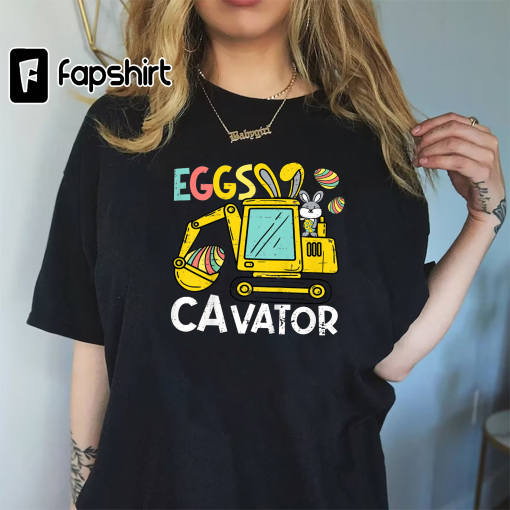 Eggs Cavator Easter Bunny Excavator Cute Boys Toddler T-Shirt