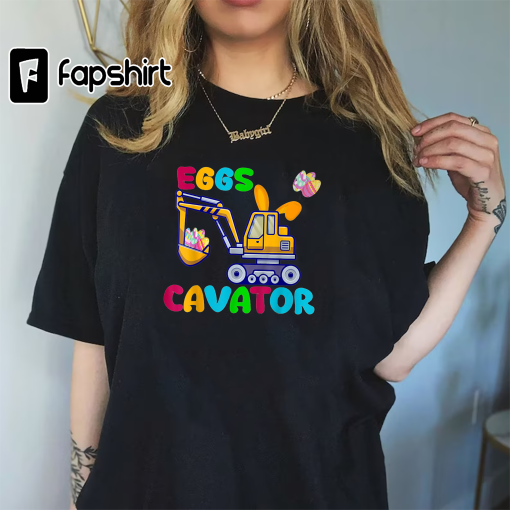 Eggs Cavator Easter Bunny Excavator Cute Boys Toddler T-Shirt