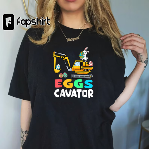 Eggs-Cavator Easter Bunny Excavator Toddler Boys Easter T-Shirt