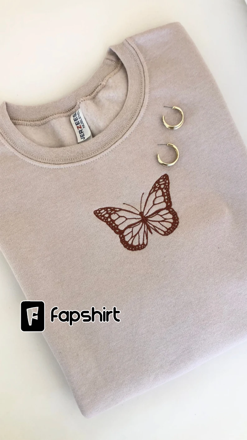 Embroidered Butterfly Sweatshirt, Embroidered Sweatshirt, Butterfly Sweatshirt, Aesthetic Sweatshirt