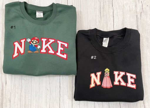 Super Mario and Princess Peach Embroidered Sweater, Couple Embroidered Sweatshirts, Vintage shirt, Embroidery Hoodie