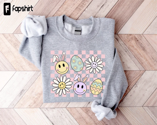 Funny Smile Face Easter Bunny Sweatshirt, Teacher Easter Bunny Sweatshirt, Womens Easter Sweatshirt, Happy Easter Sweatshirt, Easter Gifts