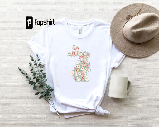 Floral Bunny Shirt, Easter Shirts, Rabbit Silhouette, Easter Bunny T-Shirt, Nature Lover, Easter Gift