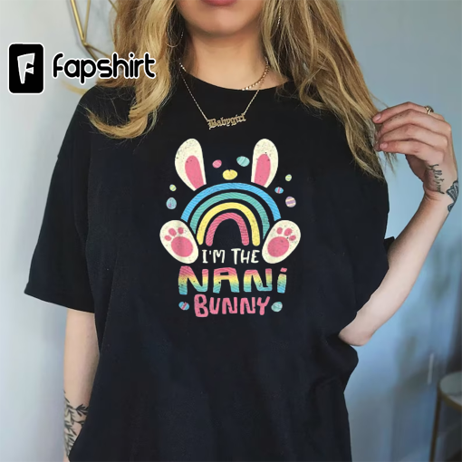 Cute Rainbow Easter Eggs Bunny Ears One Hoppy Nani Easter T-Shirt