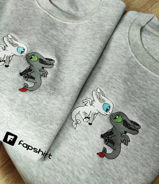 Toothless, Light Furry Couple Sweater, Cartoon Sweatshirts, Embroidered Sweatshirt, Trending Crewneck, Vintage Embroidery Hoodie