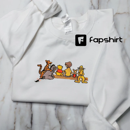 Cartoon Sweatshirts, Winnie the Pooh Embroidered Sweatshirt, Trending Embroidered Crewneck, Vintage shirt, Embroidery Hoodie