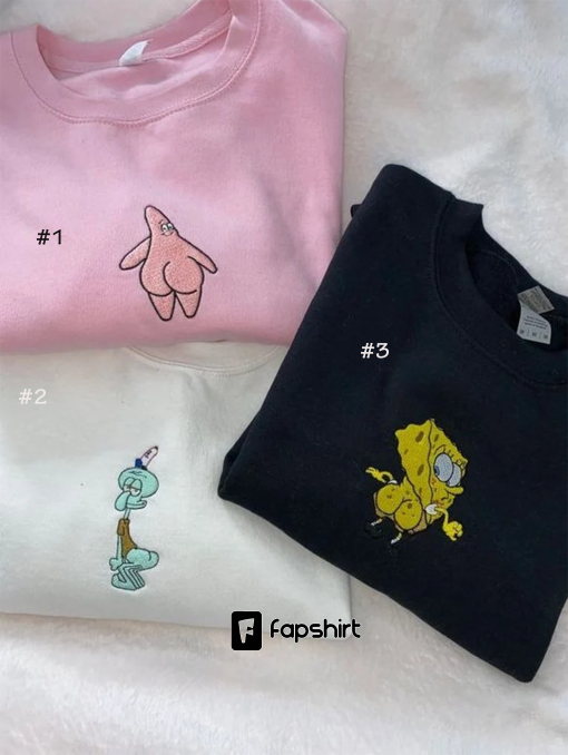 Spongebob Patrick and Squidward Embroidered Sweatshirt, T-shirt and Hoodie, Cartoon Sweatshirt, Cute shirt