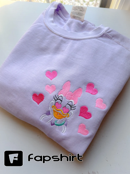 Daisy Hearts Valentine Embroidered Sweatshirt | Daisy Valentine Crewneck | Disney Valentine Embroidered Crewneck