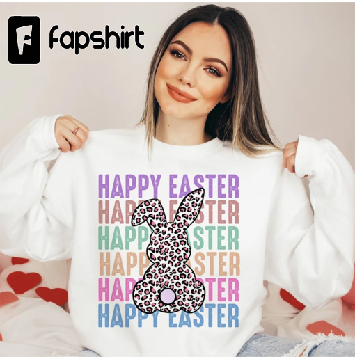 Happy Easter Stacked Cheetah Leopard Bunny Rabbit Printable, Easter Bunny, Easter, Easter sublimation, Bunny Sublimation design