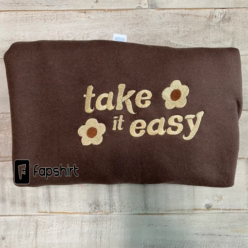 Take It Easy Embroidered Crewneck- Cute Vintage Sweatshirt – Trendy Crewneck