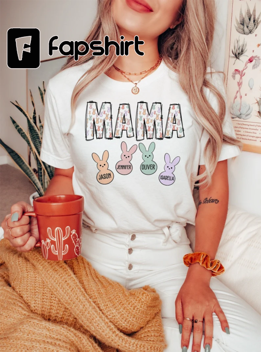 Personalized Mom Shirt With Kids Names,Easter Mama Shirt, Custom Mom Gift, Easter Gift for Mom, Custom Easter TShirt, Cute Easter Mom Tee