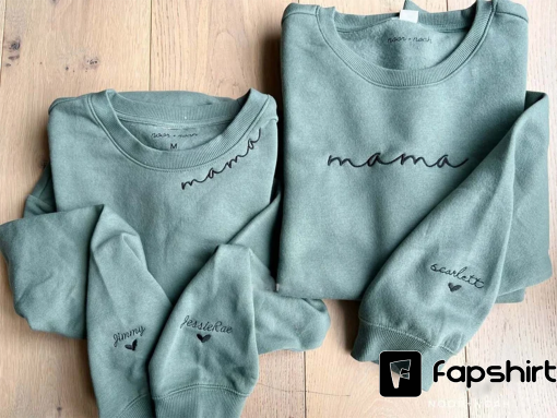 SAGE Dada Mama Sweatshirt, collar embroidery, name on sleeve, Mom Dad Embroidered Sweatshirt, Mama Mini Matching, Family Matching pajamas