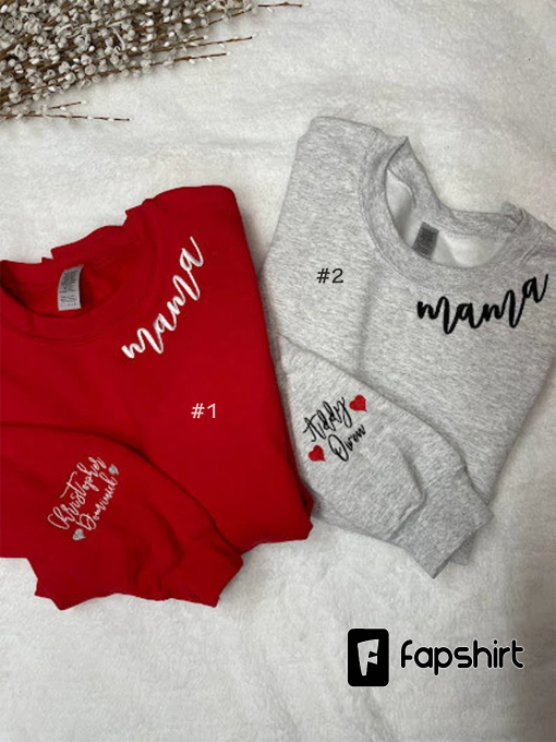 Mama Embroidered Crewneck Sweatshirt with your child/children name embroidered on the sleeve, mom, gift, mother’s day, children