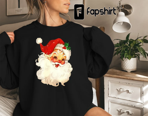 Retro Santa Shirt, Christmas Sweatshirt, Women Christmas Santa Shirts, Cute Vintage Santa Shirt, Classic Christmas Shirt, Christmas Pullover