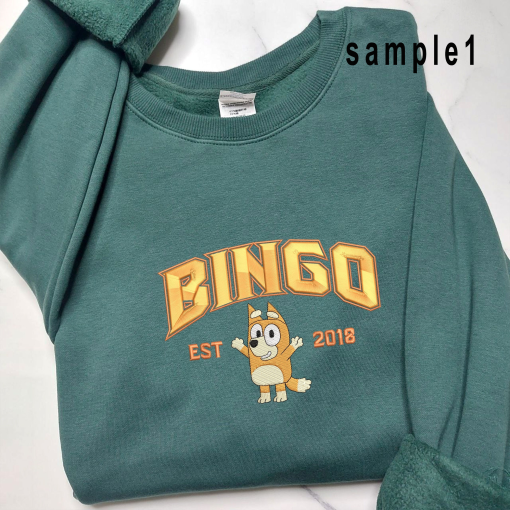 Bluey and Bingo Embroidered Sweater, Couple Embroidered Sweatshirts, Cartoon Crewneck, Vintage shirt, Embroidery Hoodie