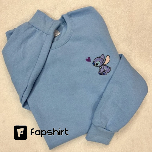 Disney’s Lilo and Stitch, Stitch with a Heart Embroidered Crewneck Sweatshirt, Love, Valentines Day, Sweetheart, Hearts