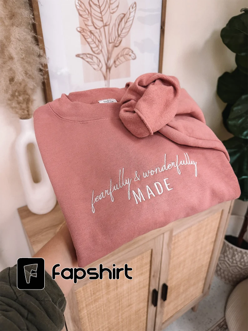 Embroidered Fearfully & Wonderfully Made Sweatshirt | Christian Crewneck | Christian Sweatshirt | Faith Sweatshirt | Embroidered Crewneck