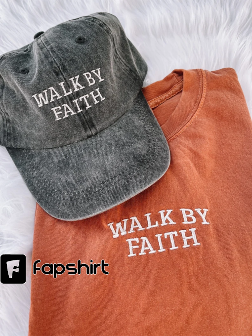 Embroidered walk by faith Tee | walk by faith tshirt | Christian apparel | Christian Tshirt | Embroidered Christian tee