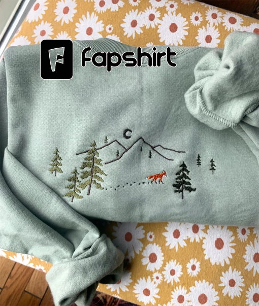 Embroidered Fox Forest Crewneck Sweatshirt