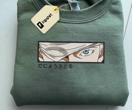 Jujuts.u Kais.en Anime Embroidered Sweatshirt, Go.jo Sensei Embroidered Sweatshirt, Anime Embroidered Sweatshirt, Anime Sweatshirt