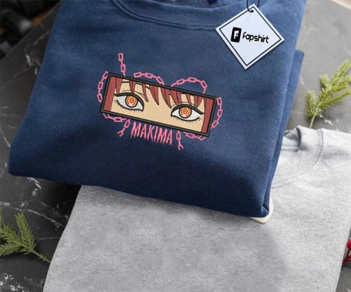 Makim.a Embroidered Sweatshirt, Chainsa.w Man Anime Embroidered Sweatshirt, Anime Sweatshirt, Best Anime Embroidered Crewneck