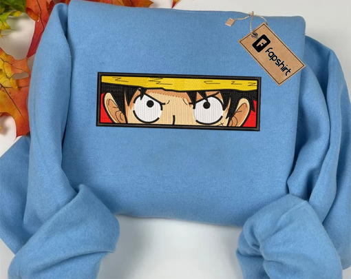 Lu.ffy Embroidered Sweatshirt, One.Piece Embroidered Sweatshirt, Anime Embroidered Sweatshirt, Custom Embroidered Sweater