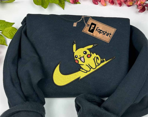 Pika.chu Embroidered Hoodie, Anime Brand Embroidered Sweatshirt, Poke.mon Embroidered Sweatshirt, Custom Embroidered Sweatshirt